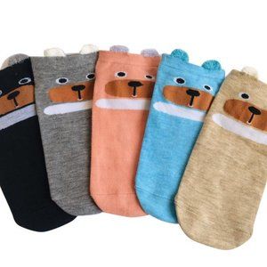 5 Pairs Women Girl Novelty Ankle Ears Socks - Cute Lovely Casual Dog Socks Low C